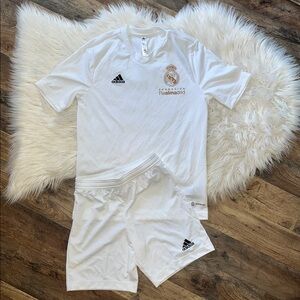 Adidas Real Madrid Soccer Set Youth L Top S Shorts White Futbol Kit